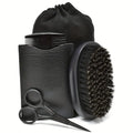 Essential beard grooming tool kit with comb brush and scissors